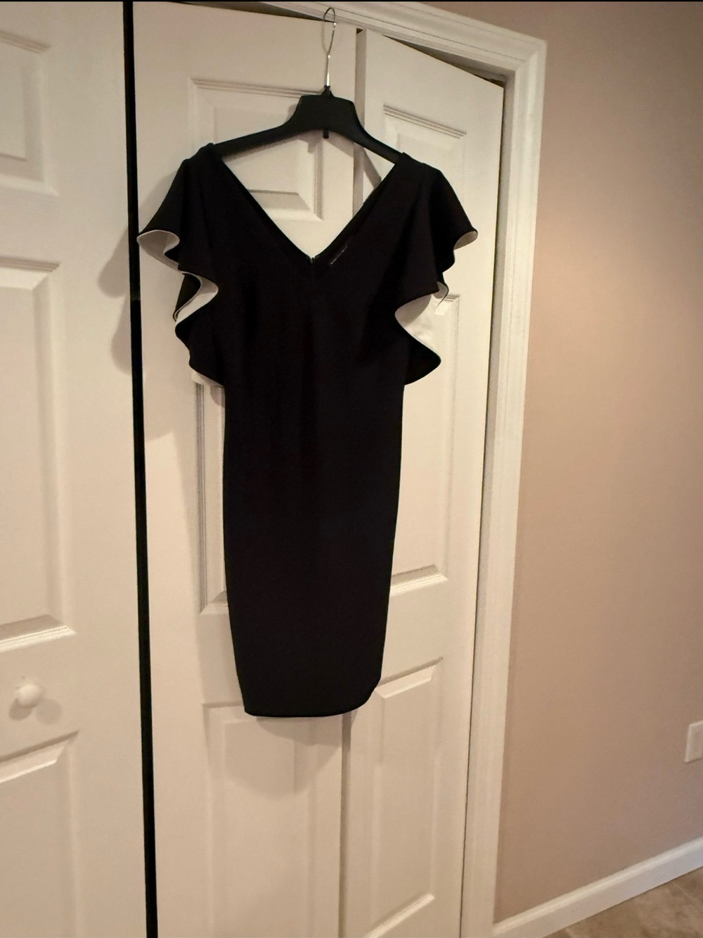 White House Black Market Black Ruffle Sleeve Midi Dress